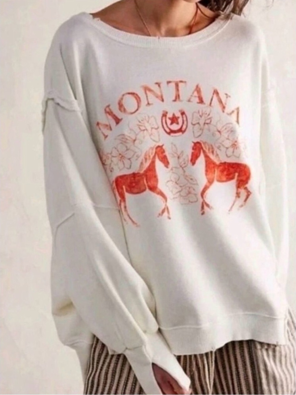 Free People We The Free Camden Graphic Sweatshirt M Cream Red Heart Oversized